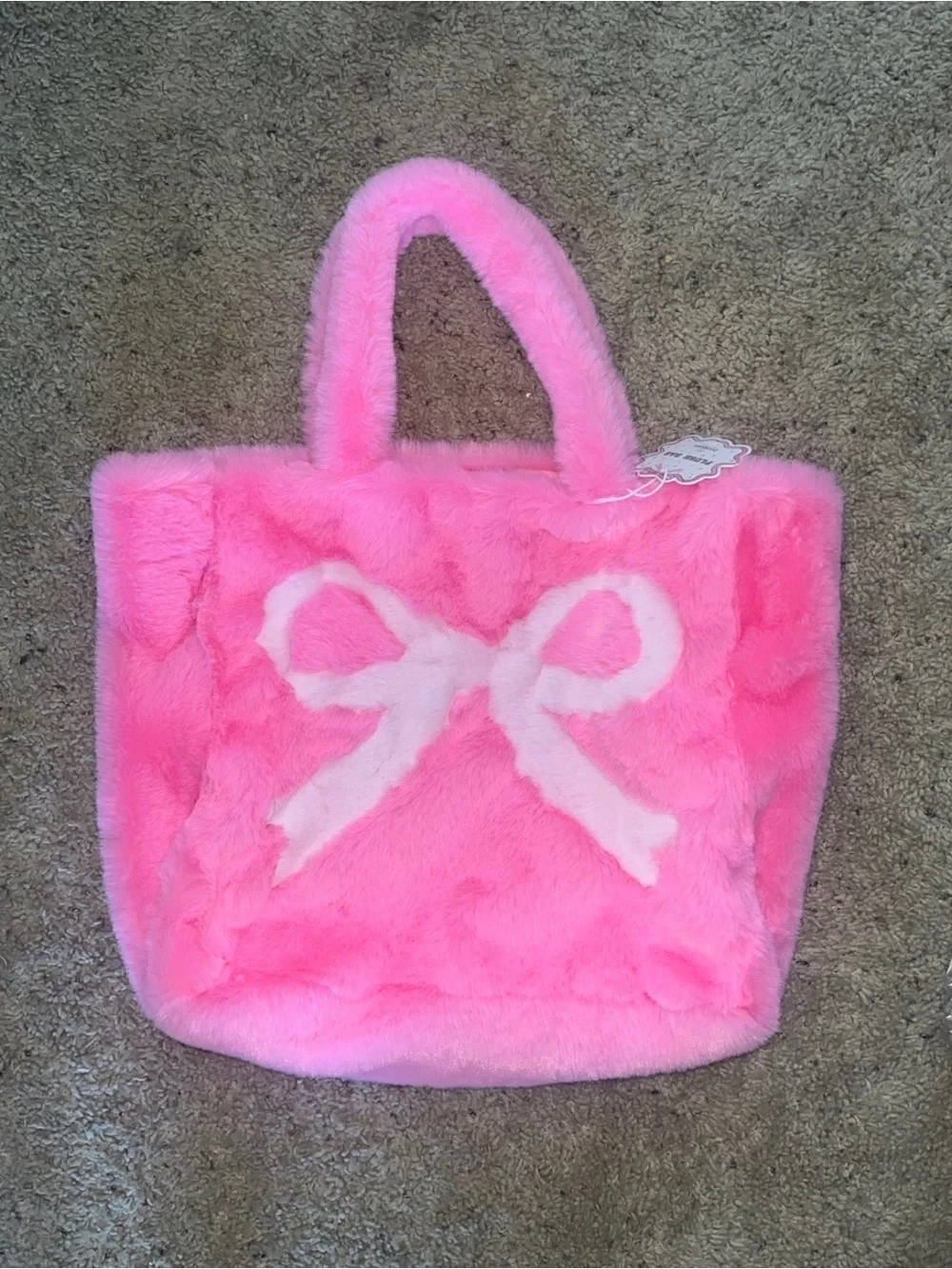 Pink Fuzzy Tote with White Bow